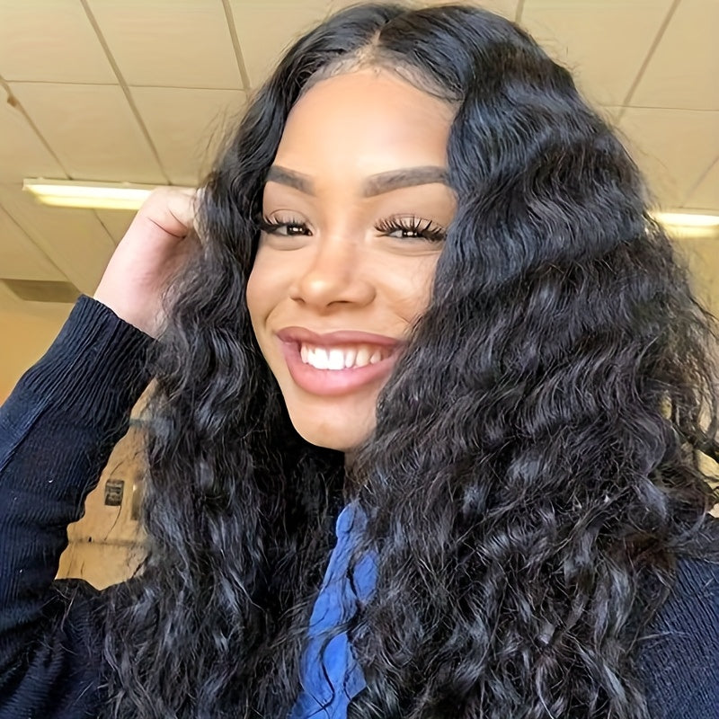 Middle-Parted Small Curl Water Wave Cornrow Long Curly Hair