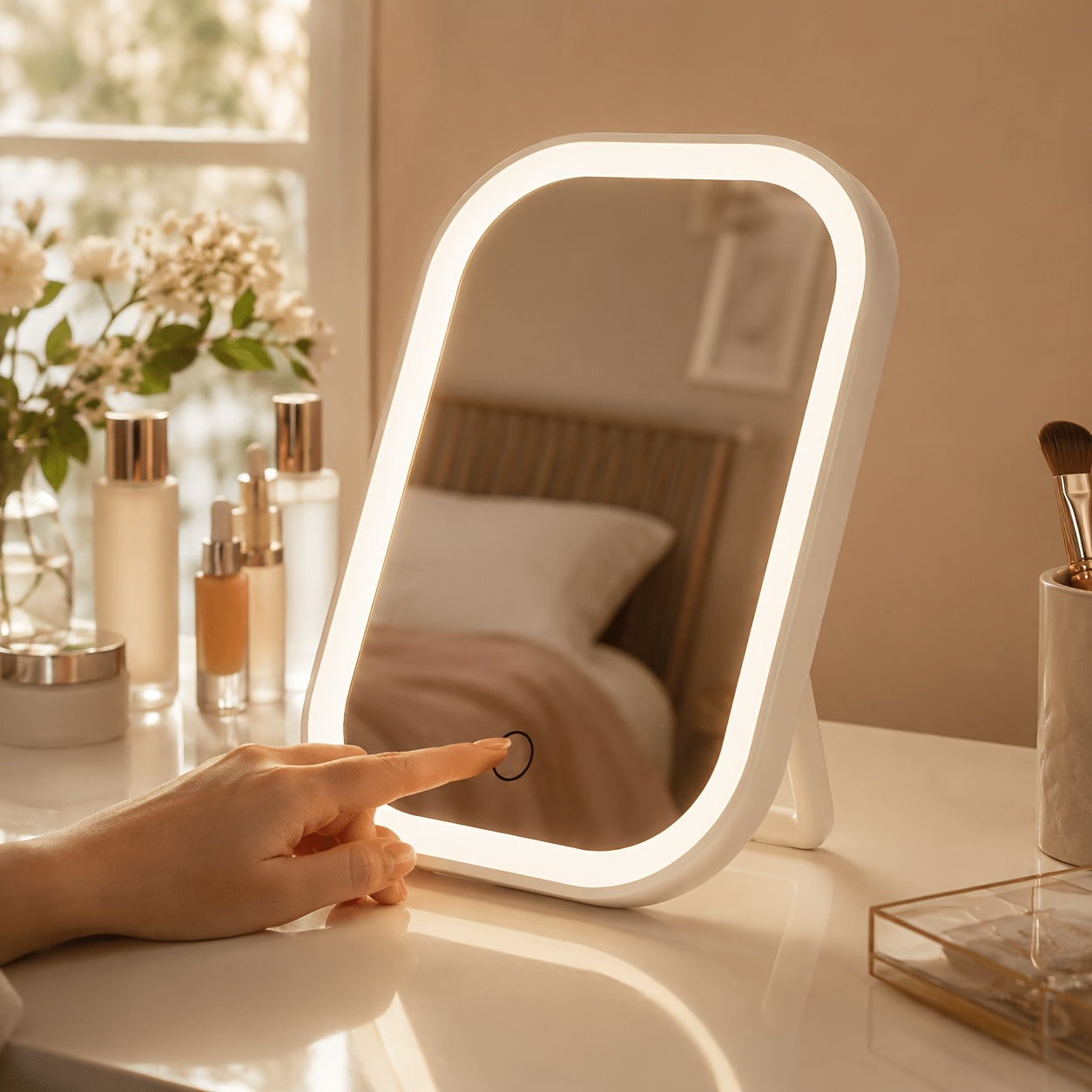 LED Makeup Mirror, Rechargeable Desktop Makeup Mirror
